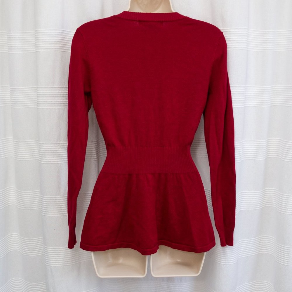 NWOT Crimson Faux Pearl Peplum Sweater - Picture 5 of 10